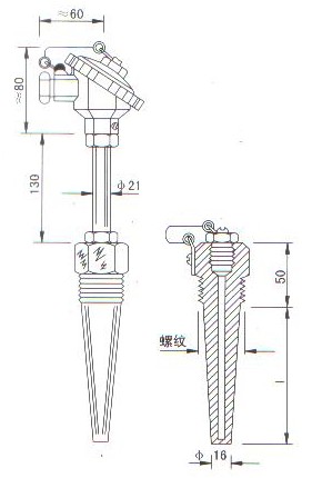 煙道、風(fēng)道熱電偶（熱電阻）產(chǎn)品結(jié)構(gòu)圖